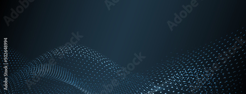 Abstract background with curved surfaces made of small dots in blue colors