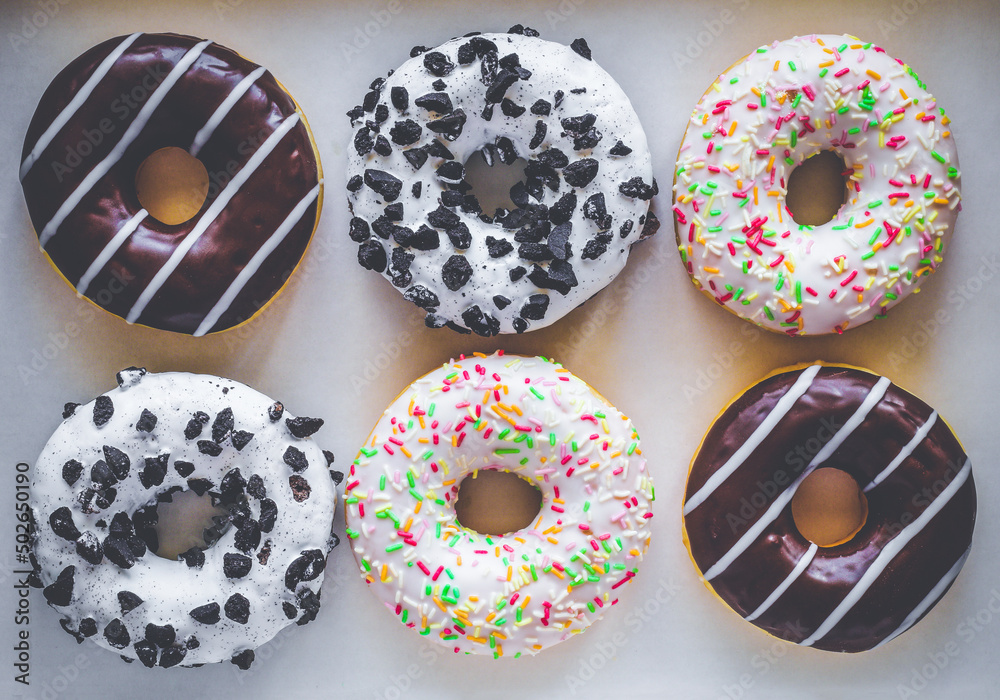 Six ring donut with different glaze Six ring donut with different glaze