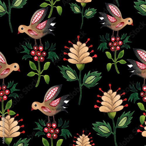 Fototapeta Naklejka Na Ścianę i Meble -  Seamless pattern of flowers, which are made in the style of avant-garde decorative arts of Ukraine in the early 20th century.
