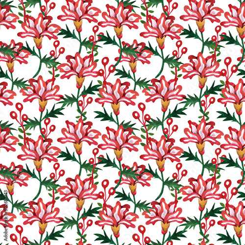 Seamless pattern of flowers  which are made in the style of avant-garde decorative arts of Ukraine in the early 20th century.