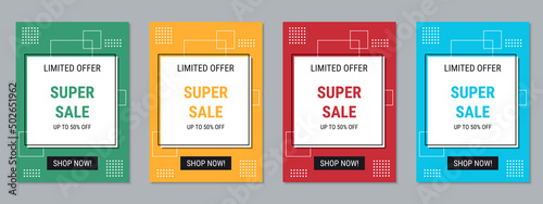 Super sale banner, business flyer, discount coupon, booklet vector design templates collection. A4 format