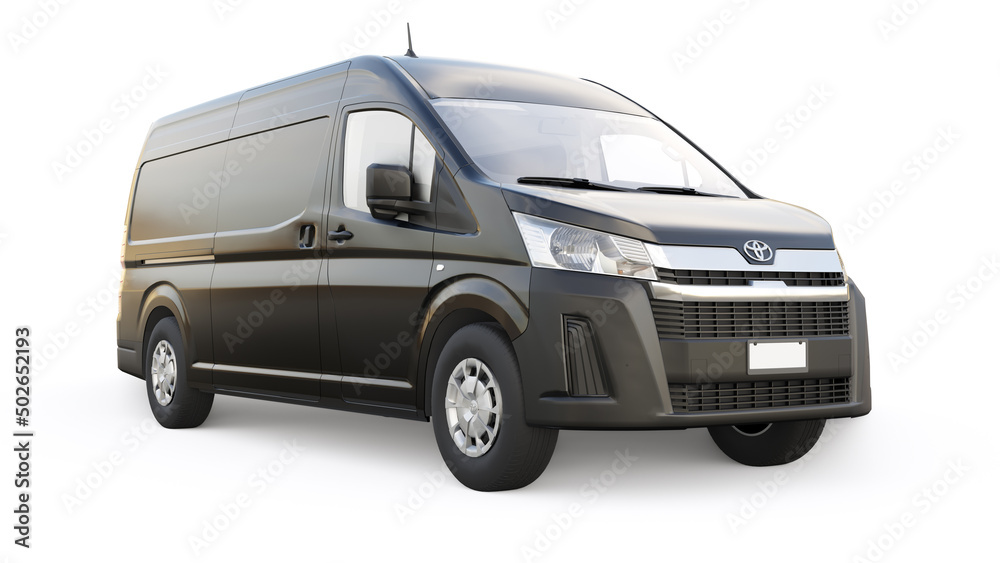 Tokyo, Japan. April 12, 2022: Toyota Hiace. Black commercial van for ...