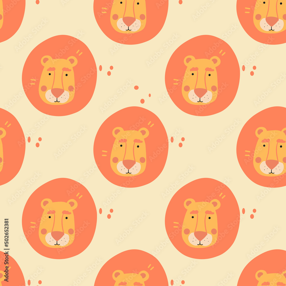 Obraz premium Cute lion. Vector. Cartoon style. Seamless Pattern, Background, Wallpaper. Perfect for prints