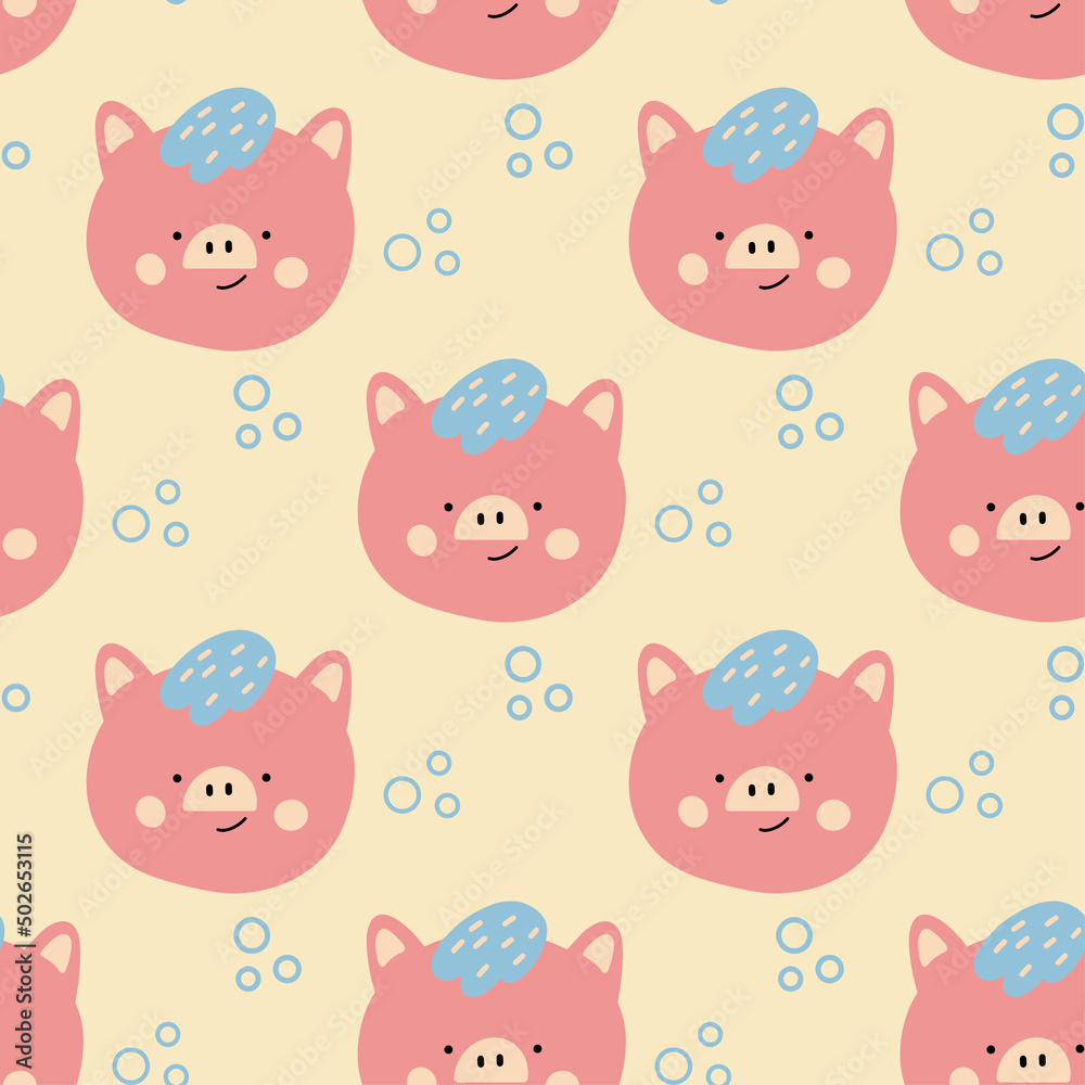Cute pink pigs. Vector. Cartoon style. Seamless Pattern, Background, Wallpaper. Perfect for prints
