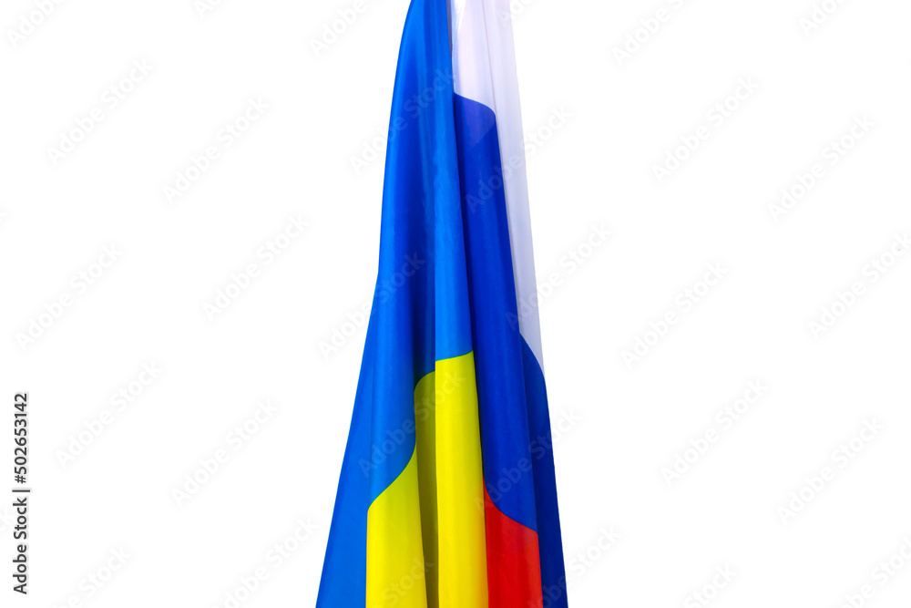Ukraine and Russia flags. Russian-Ukrainian conflict. Invasion crisis. Unity, Peace, War Relations Concept.