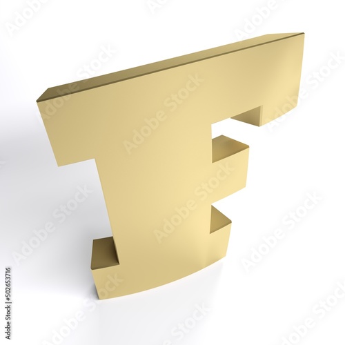 Brass F alphabeti letter on white background - 3D rendering illustration photo