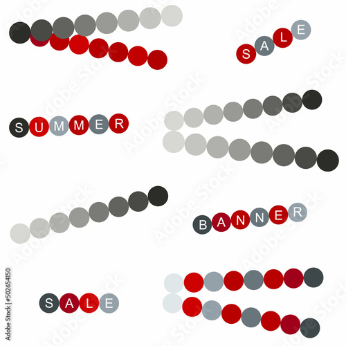 Colorful red and grey colour round circles rows with words summer sale by letter vector illustration banner set. Banner template circles from letters design idea copy space word or letter. 