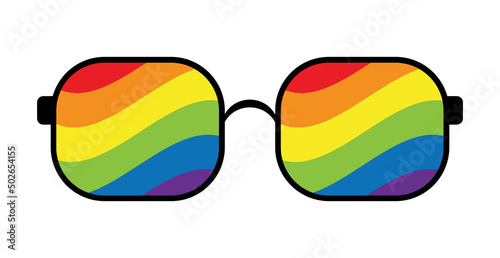 Glasses with a flag for LGBT Pride Day. Illustration Stop homophobia for the International Day against Homophobia. Vector flat illustration with background. Use as a banner, poster, sticker, print