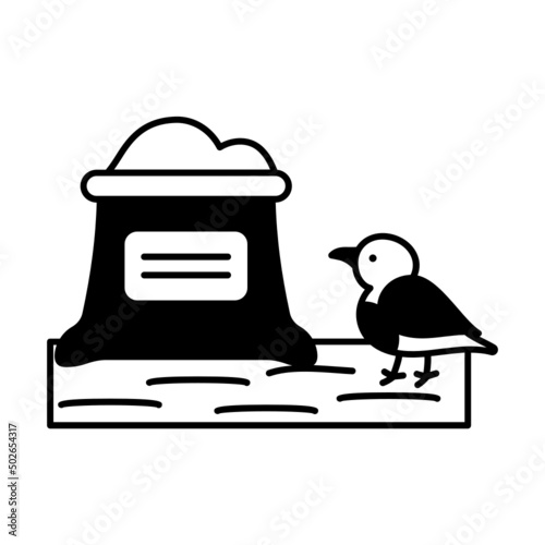 Wild Bird Food vector icon design, Farming and Agriculture symbol, village life Sign, Rural and Livestock stock illustration, Grain Bag with Bird Concept
