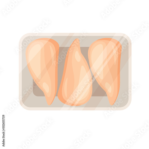 Chicken or turkey fillet in the package. Vector illustration in trendy flat style isolated on white background.