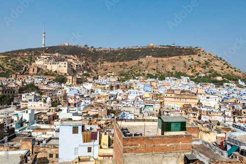 View at the city of Bundi and the palace, Rajasthan, India, Asia