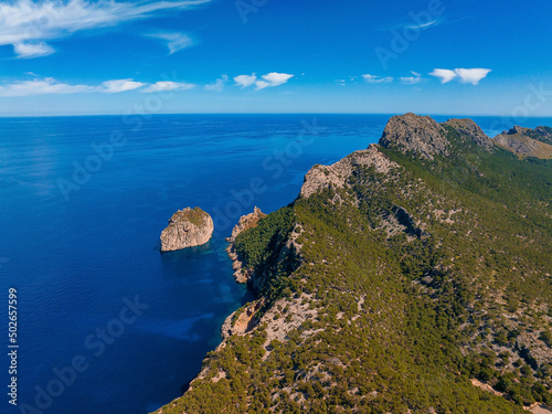 Aerial view of the beautiful cliffs in Mallorca, Spain.