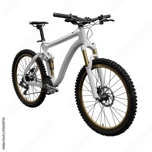 White mountain bike on an isolated white background. 3d rendering.