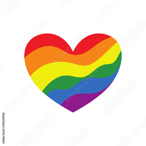 Tęczowe serce na białym tle- symbol ruchu LGBTQ+. Koncept równości, różnorodności, miłości, inkluzywność. Gay Pride. Ilustracja wektorowa.