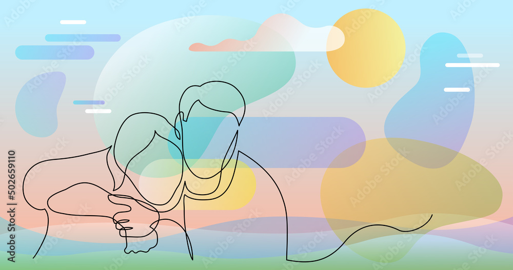 continuous line drawing of man and woman hugging each other Stock ...