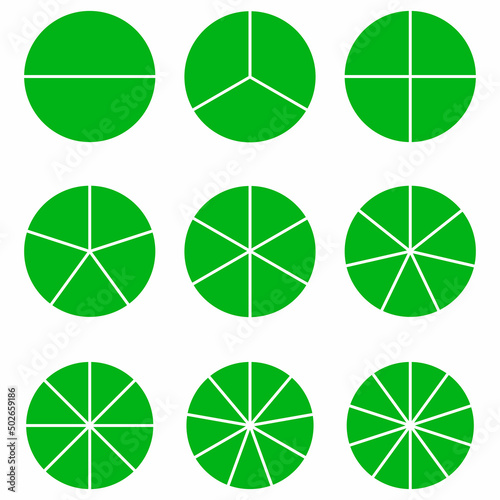 green fraction circle chart in mathematics vector illustration isolated on white background