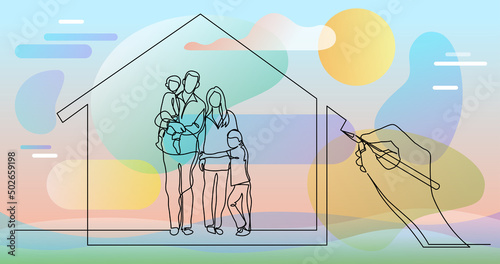 hand drawing business concept sketch of happy family home