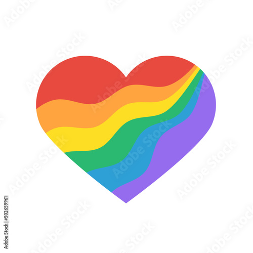 Tęczowe serce na białym tle- symbol ruchu LGBTQ+. Koncept równości, różnorodności, miłości, inkluzywność. Gay Pride. Ilustracja wektorowa.