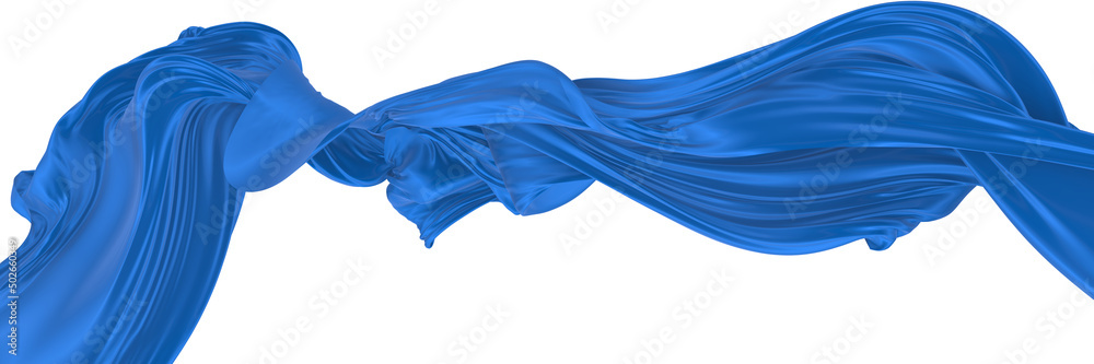 Fototapeta Beautiful flowing fabric of blue wavy silk or satin. 3d rendering image.