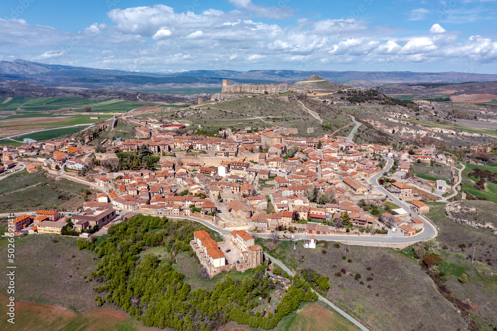 Panoramic view of the city of Atienza, a Spanish town in the province of Guadalajara, in the autonomous community of Castilla-La Mancha. Spain