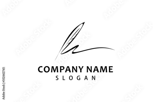 Quill Feather Pen, Minimalist Signature Handwriting logo design vector