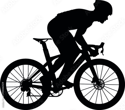 Professional racing cyclist, sport cyclist riding a racing bike, triathlon street sport Aero road bike in motion. Detailed vector realistic silhouette