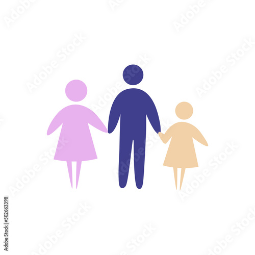 Happy family icon multicolored in simple figures. Two children  dad and mom stand together. Vector can be used as logotype. 