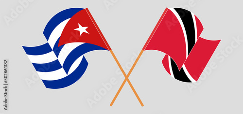 Crossed and waving flags of Cuba and Trinidad and Tobago