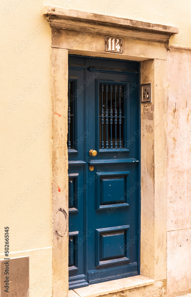 Beautiful blue front door in Lisbon