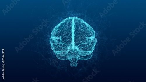 Brain. Low polygonal abstract digital human brain. Neural network. IQ testing, artificial intelligence virtual emulation science technology concept. Brainstorm think idea. 3D illustration.