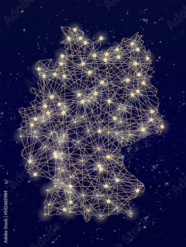 Glowing map of Germany on the night sky
