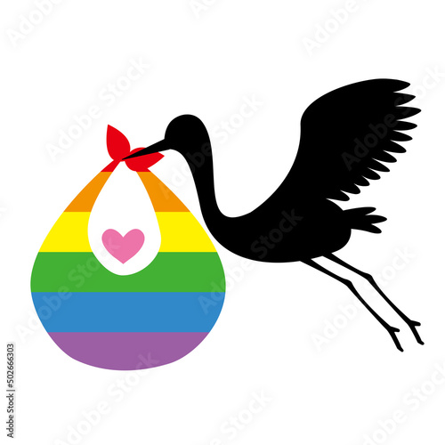 Silhouette of the stork and rainbow stripe pattern