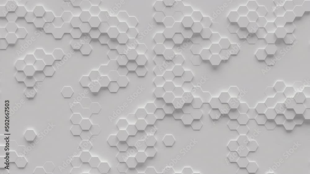 Abstract motion background from random moving hexagons, seamless loop animation