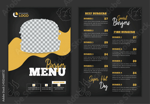 Vintage 2 page menu food Restaurant flyer vector template with price list. fast food brochure, flyer design