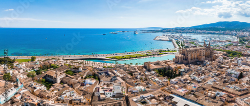 Aerial view of the capital of Mallorca - Palma de Mallorca in Spain. A touristic city by the sea. photo