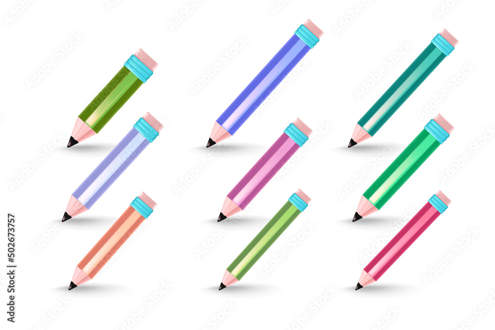 Colorful pencils set with shadow, isolated on white Colorful pencils set with shadow, isolated on white