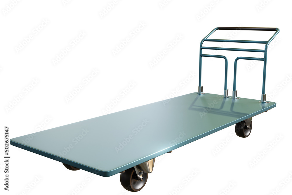 Empty warehouse cart. Visualization of four-wheeled cargo trolley. Metal Warehouse cart isolated on white. Large trolley for transporting goods. Trolley for loading and unloading. 3d rendering. Empty warehouse cart. Visualization of four-wheeled cargo trolley. Metal Warehouse cart isolated on white. Large trolley for transporting goods. Trolley for loading and unloading. 3d rendering.