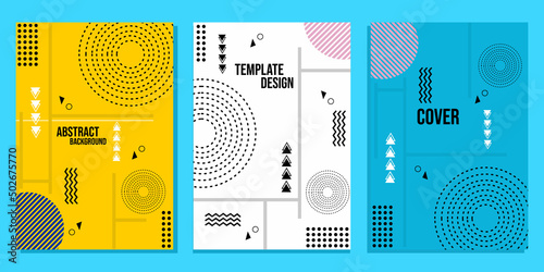 set of book cover templates with abstract geometric memphis background. used for poster design, presentation