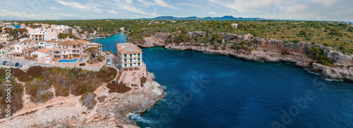 Fototapeta Naklejka Na Ścianę i Meble -  Aerial view, Cala d'es Moro, rocky coast at Cala de s'Almonia, nature reserve Cala Llombards, Mallorca, Balearic Islands, Spain