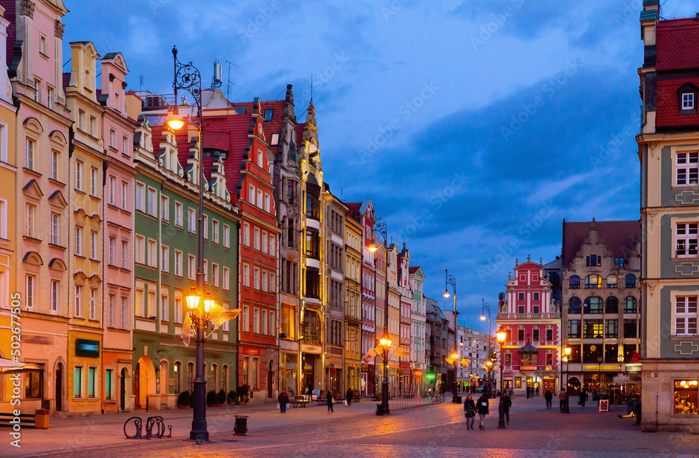Fototapeta premium Market square at night. Wroclaw. Poland