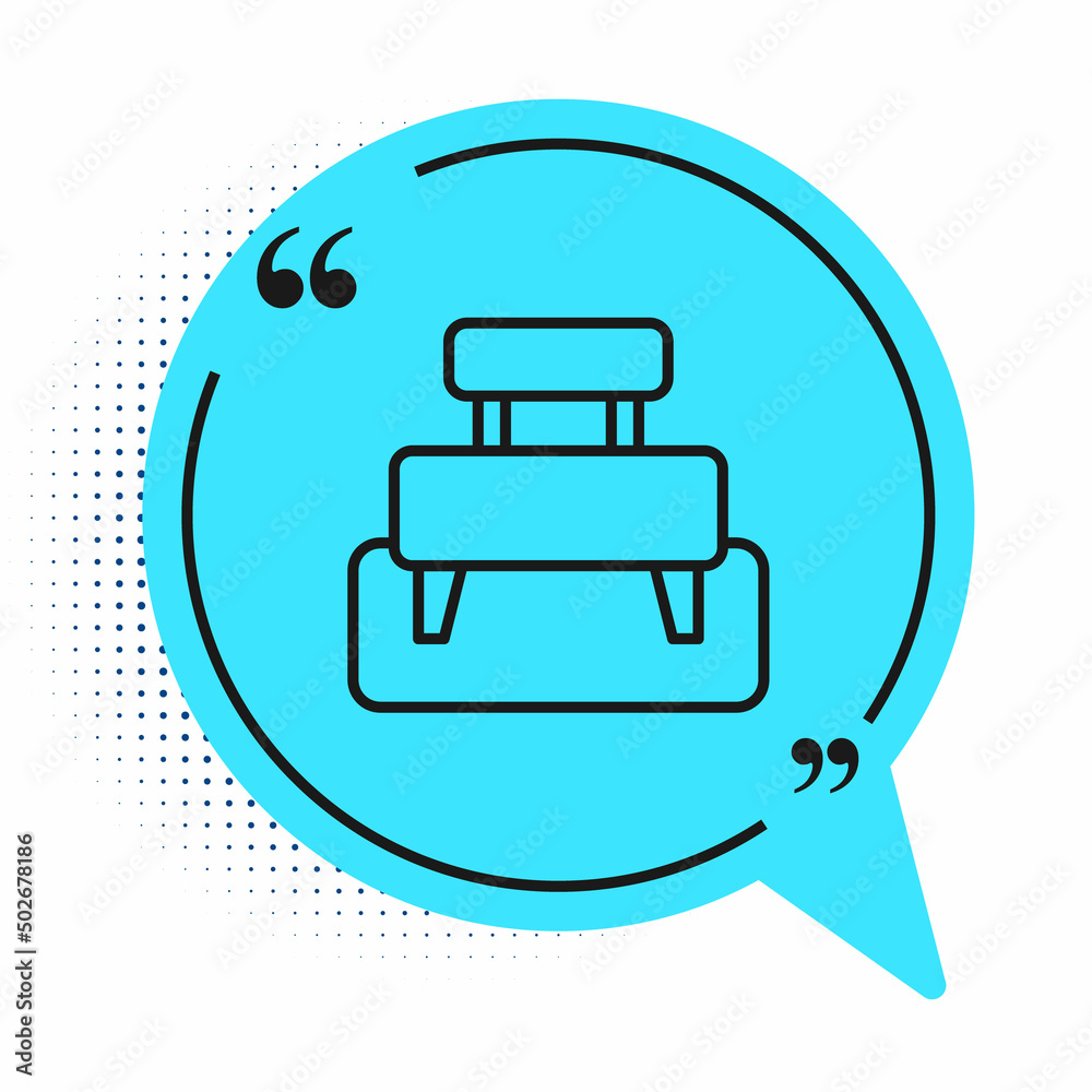 Black line Bench icon isolated on white background. Blue speech bubble symbol. Vector Black line Bench icon isolated on white background. Blue speech bubble symbol. Vector