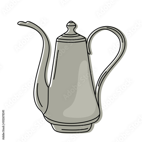 Vector illustration of a hand drawn vintage coffee pot isolated on a white background.