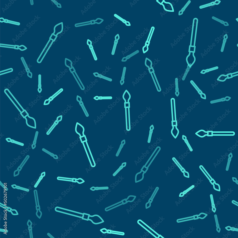 Green line Medieval spear icon isolated seamless pattern on blue background. Medieval weapon. Vector Green line Medieval spear icon isolated seamless pattern on blue background. Medieval weapon. Vector