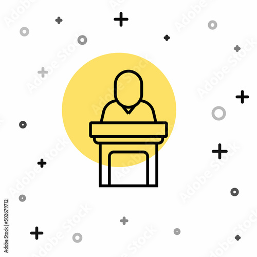 Black line Church pastor preaching icon isolated on white background. Random dynamic shapes. Vector