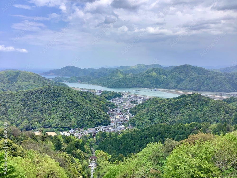 Scenery of Kinosaki Onsen from the observatory on the mountaintop