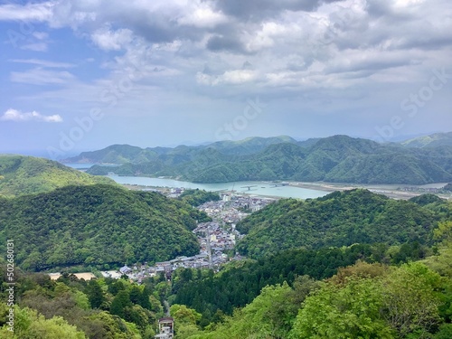 Scenery of Kinosaki Onsen from the observatory on the mountaintop