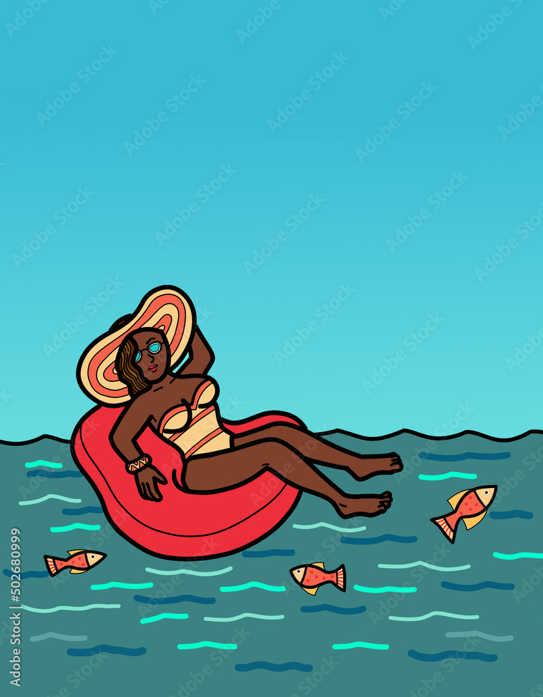 Young female woman in swim ring floatie summer