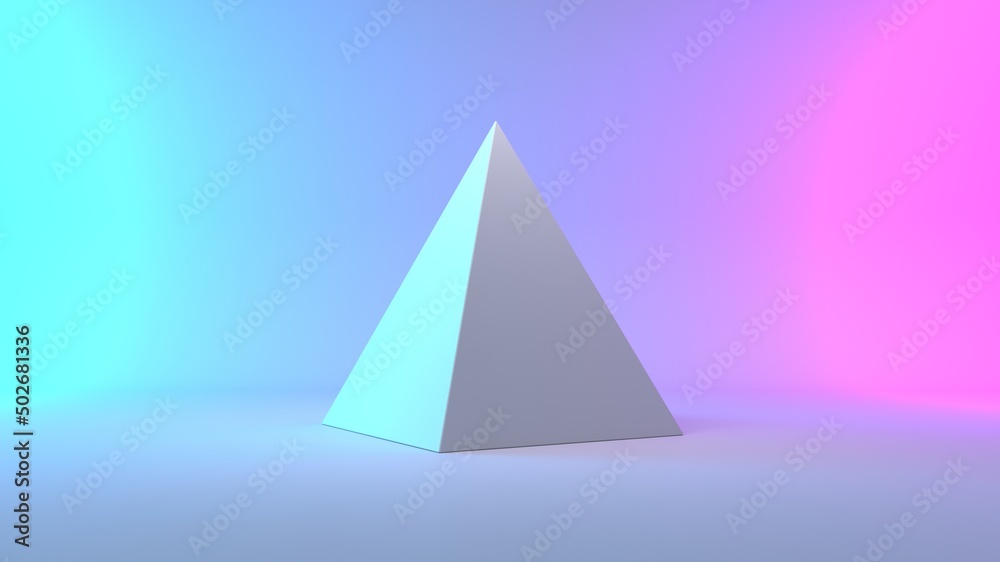 Abstract geometric figures. Three-dimensional pyramid isolated on blue-pink background with empty space. 3D render High resolution Abstract geometric figures. Three-dimensional pyramid isolated on blue-pink background with empty space. 3D render High resolution
