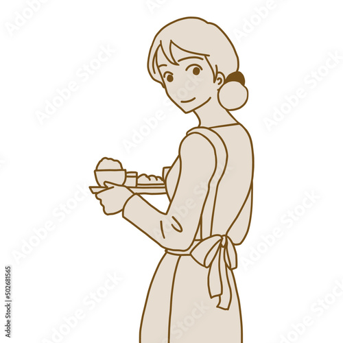 料理を運ぶ女性（シンプル）