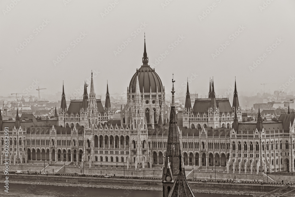 Budapest city Hungarian Parliament Building aerial view